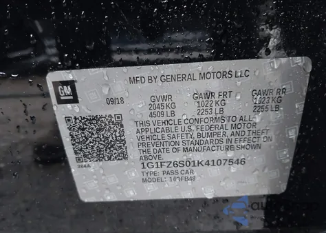 2019 Chevrolet Bolt Ev Premier z USA, uszkodzony, nr VIN 1G1FZ6S01K4107546